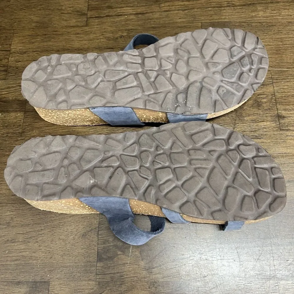 Mila Paoli‎ Womens 8 Made in Italy Blue Suede Cork Wedge Sandals Shoe Comfort